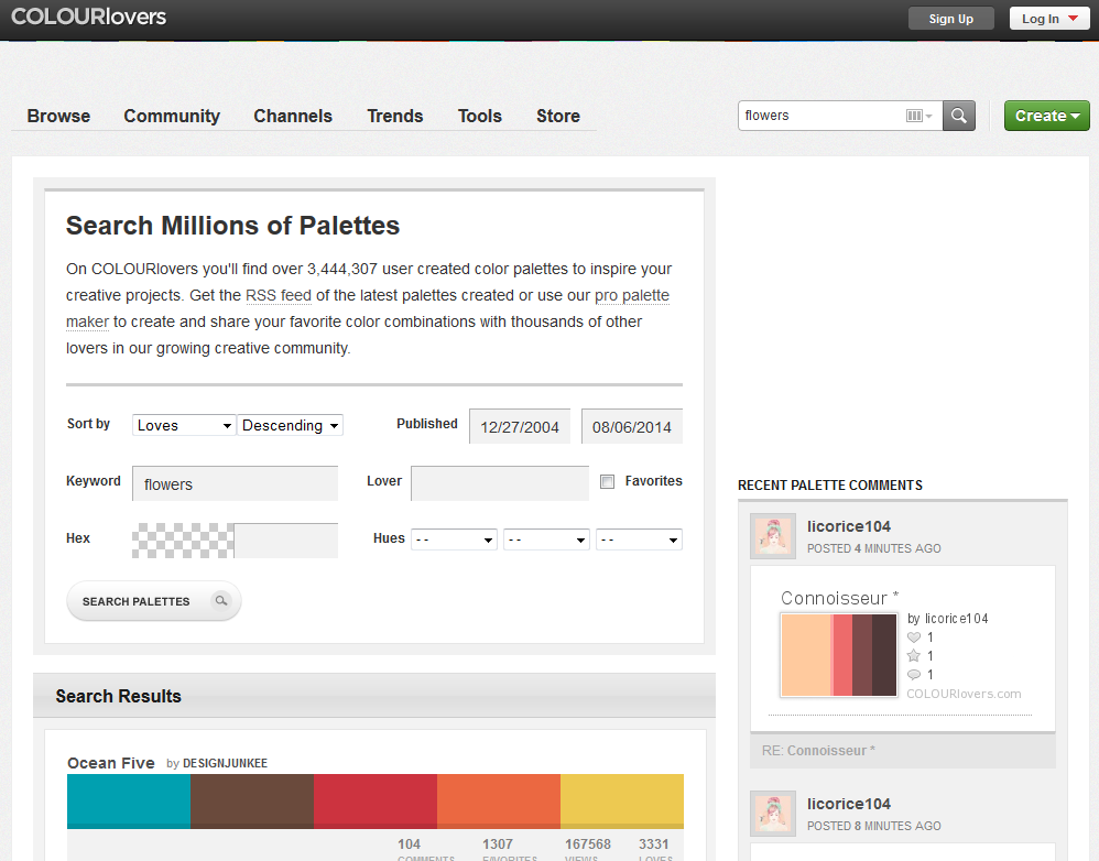 COLOURlovers Farbpaletten-Datenbank Screenshot