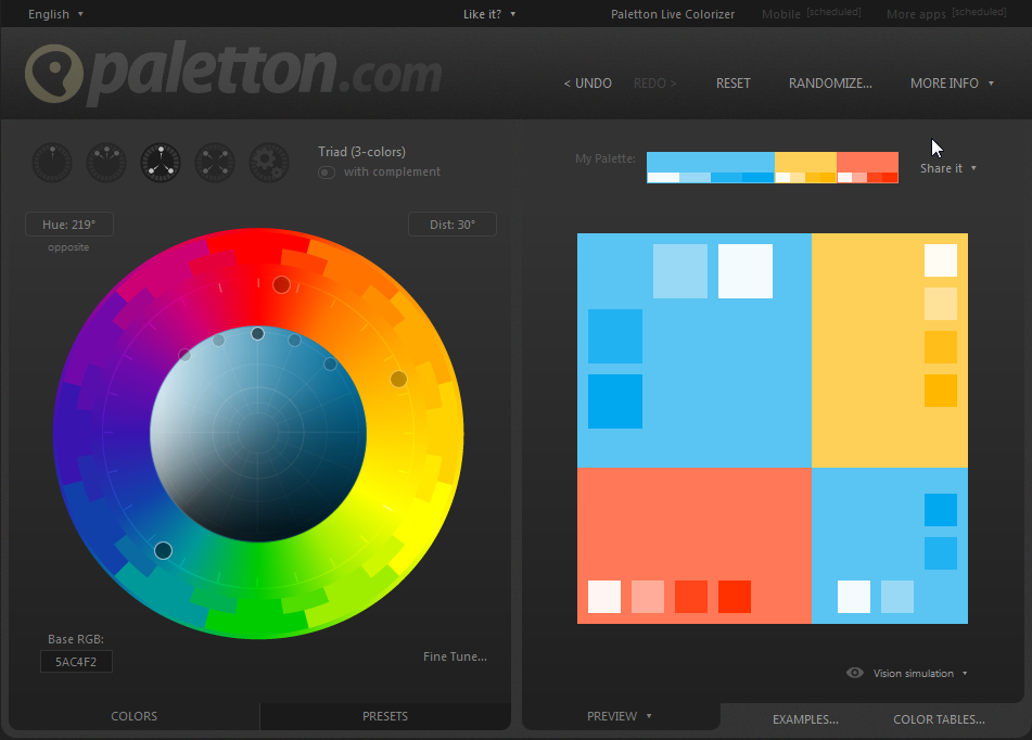 Paletton.com Farbpaletten-Generator Screenshot